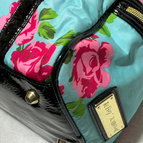 Betsey Johnson Turquoise & Pink Floral Satchel Handbag - Picture 8 of 16